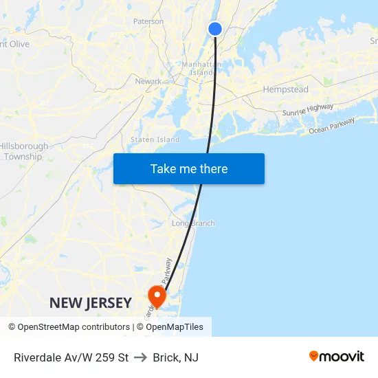 Riverdale Av/W 259 St to Brick, NJ map
