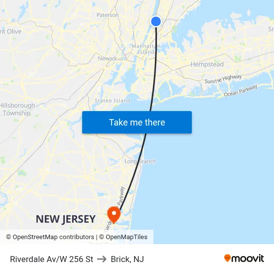 Riverdale Av/W 256 St to Brick, NJ map