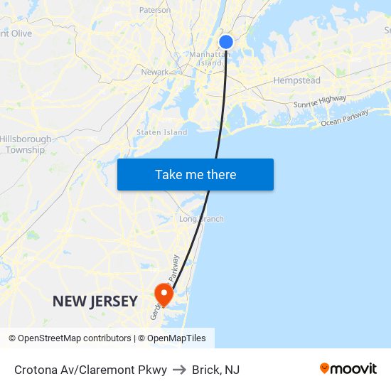 Crotona Av/Claremont Pkwy to Brick, NJ map