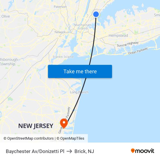 Baychester Av/Donizetti Pl to Brick, NJ map