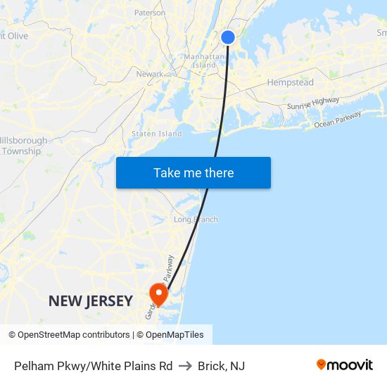 Pelham Pkwy/White Plains Rd to Brick, NJ map