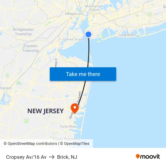 Cropsey Av/16 Av to Brick, NJ map