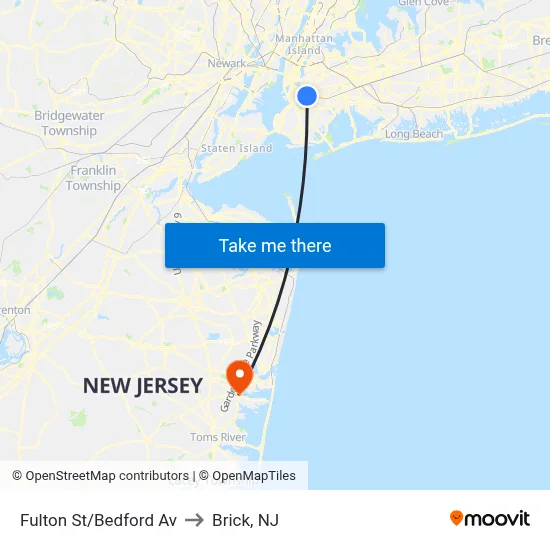 Fulton St/Bedford Av to Brick, NJ map