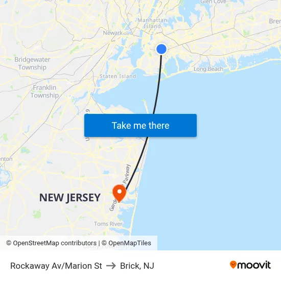Rockaway Av/Marion St to Brick, NJ map