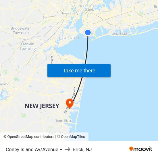 Coney Island Av/Avenue P to Brick, NJ map