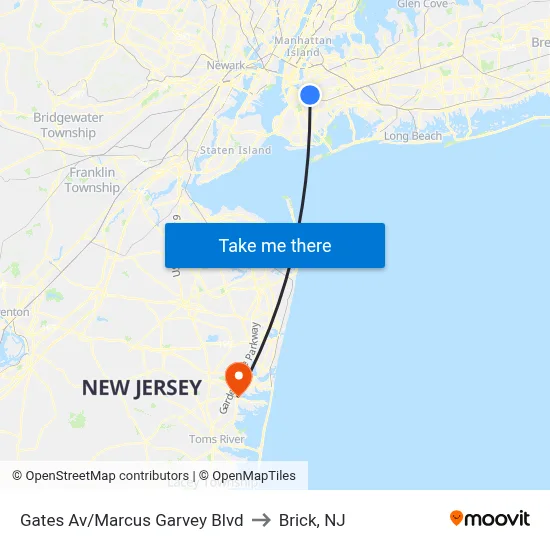 Gates Av/Marcus Garvey Blvd to Brick, NJ map