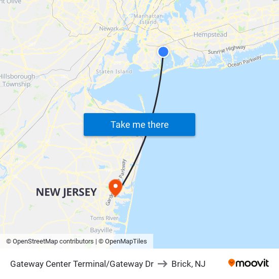 Gateway Center Terminal/Gateway Dr to Brick, NJ map