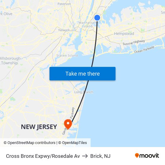 Cross Bronx Expwy/Rosedale Av to Brick, NJ map