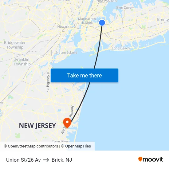 Union St/26 Av to Brick, NJ map