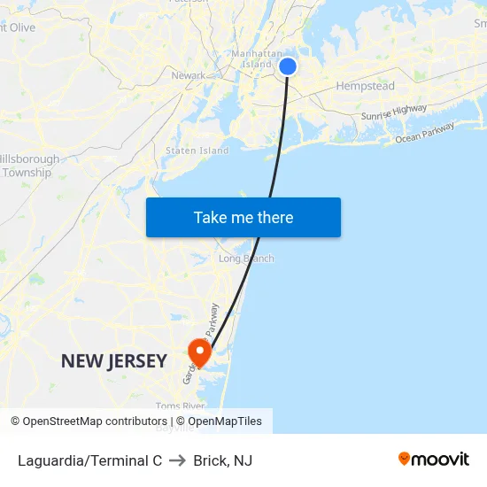 Laguardia/Terminal C to Brick, NJ map