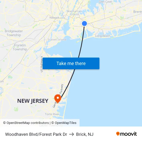Woodhaven Blvd/Forest Park Dr to Brick, NJ map