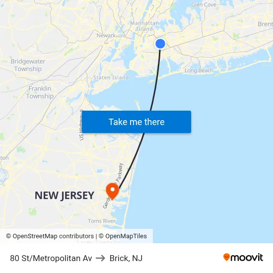 80 St/Metropolitan Av to Brick, NJ map