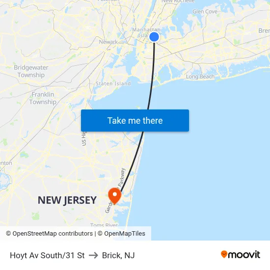 Hoyt Av South/31 St to Brick, NJ map