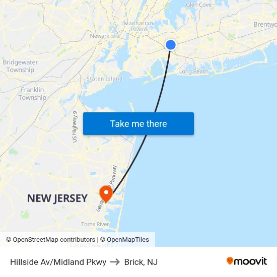 Hillside Av/Midland Pkwy to Brick, NJ map
