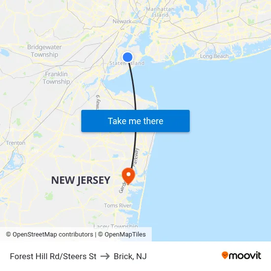 Forest Hill Rd/Steers  St to Brick, NJ map