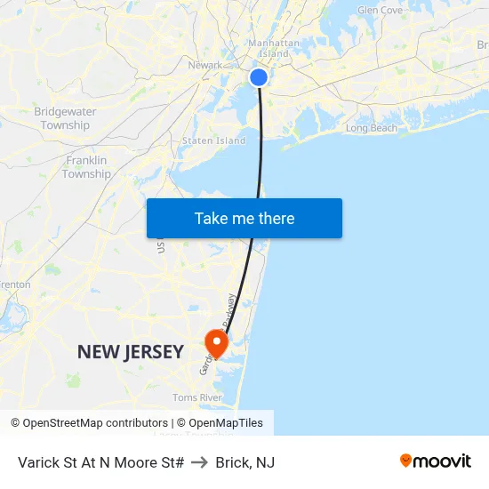 Varick St At N Moore St# to Brick, NJ map