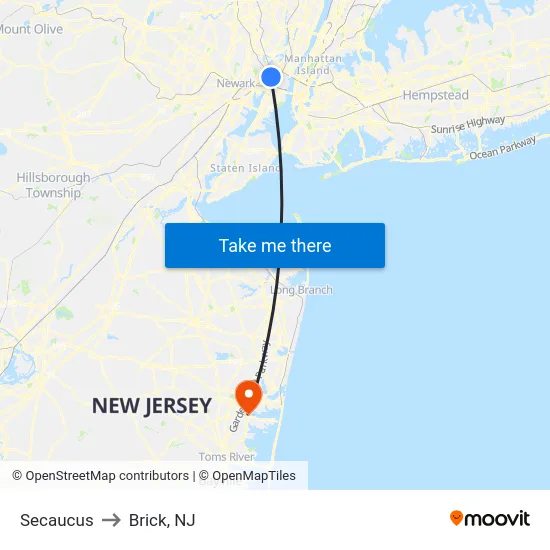 Secaucus to Brick, NJ map