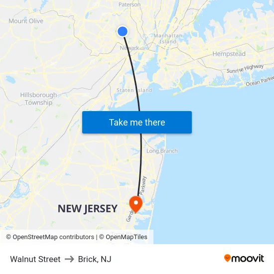 Walnut Street to Brick, NJ map