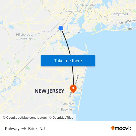Rahway to Brick, NJ map