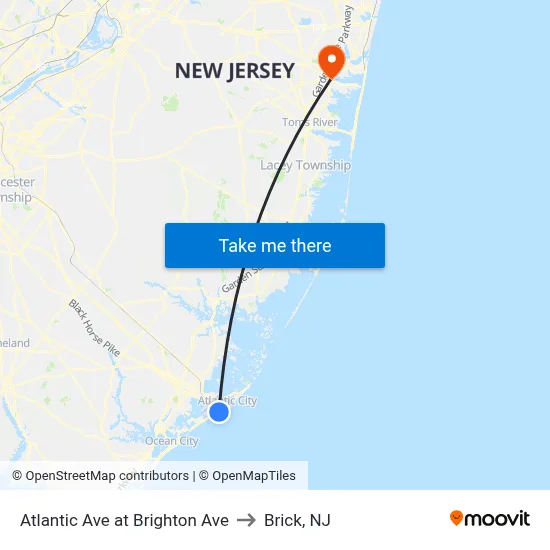 Atlantic Ave at Brighton Ave to Brick, NJ map