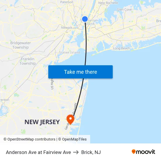 Anderson Ave at Fairview Ave to Brick, NJ map