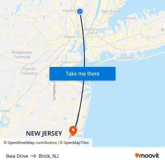 Ikea Drive to Brick, NJ map