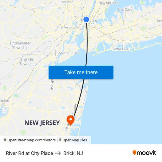 River Rd at City Place to Brick, NJ map