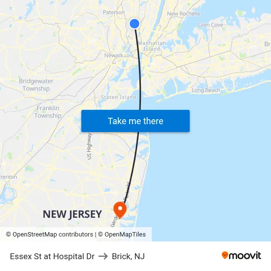 Essex St at Hospital Dr to Brick, NJ map