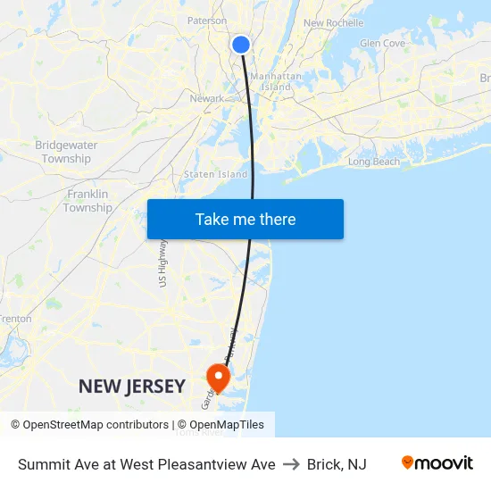 Summit Ave at West Pleasantview Ave to Brick, NJ map