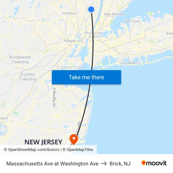 Massachusetts Ave at Washington Ave to Brick, NJ map