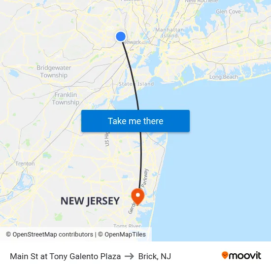 Main St at Tony Galento Plaza to Brick, NJ map