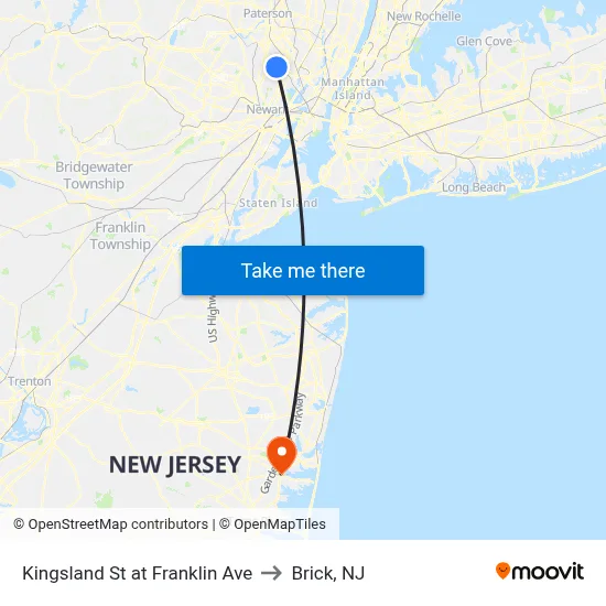 Kingsland St at Franklin Ave to Brick, NJ map