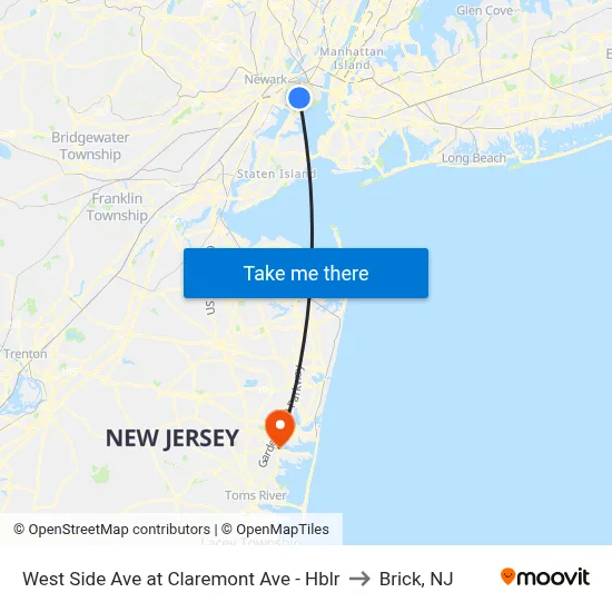 West Side Ave at Claremont Ave - Hblr to Brick, NJ map