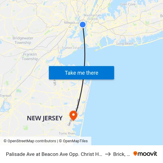 Palisade Ave at Beacon Ave Opp. Christ Hospital to Brick, NJ map