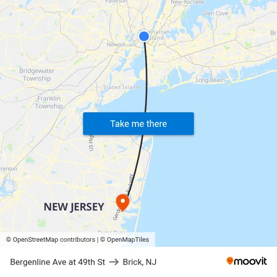 Bergenline Ave at 49th St to Brick, NJ map