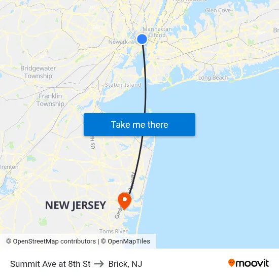 Summit Ave at 8th St to Brick, NJ map