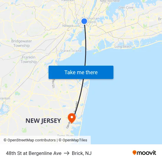 48th St at Bergenline Ave to Brick, NJ map
