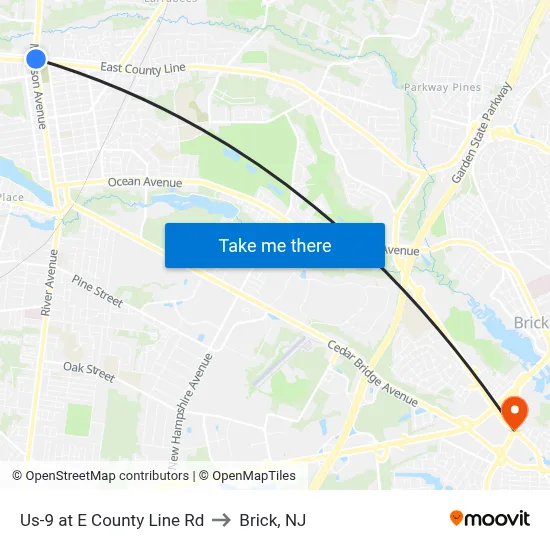 Us-9 at E County Line Rd to Brick, NJ map