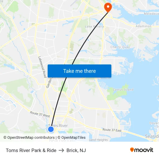 Toms River Park & Ride to Brick, NJ map