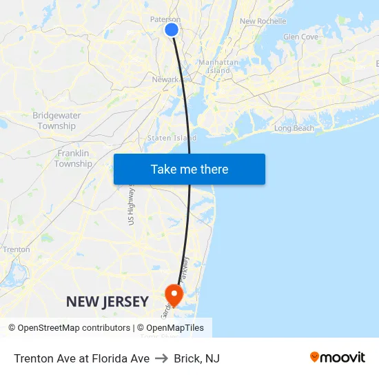 Trenton Ave at Florida Ave to Brick, NJ map