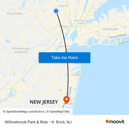 Willowbrook Park & Ride to Brick, NJ map