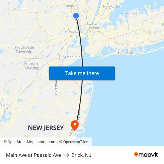 Main Ave at Passaic Ave to Brick, NJ map