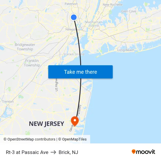 Rt-3 at Passaic Ave to Brick, NJ map