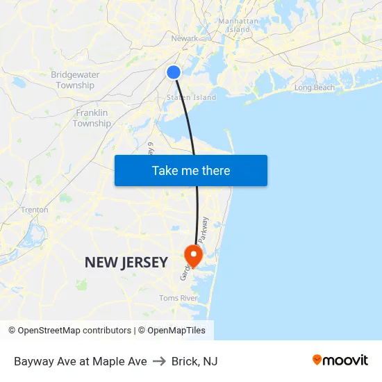 Bayway Ave at Maple Ave to Brick, NJ map
