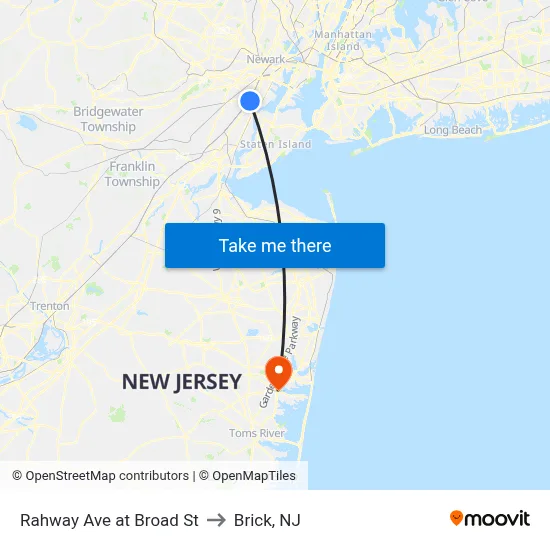 Rahway Ave at Broad St to Brick, NJ map