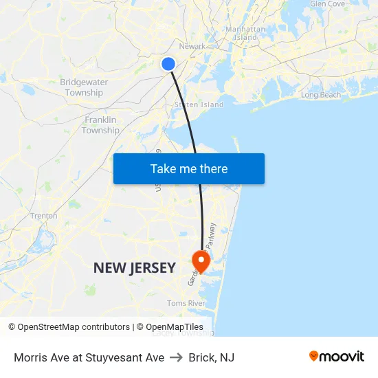 Morris Ave at Stuyvesant Ave to Brick, NJ map