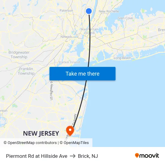 Piermont Rd at Hillside Ave to Brick, NJ map