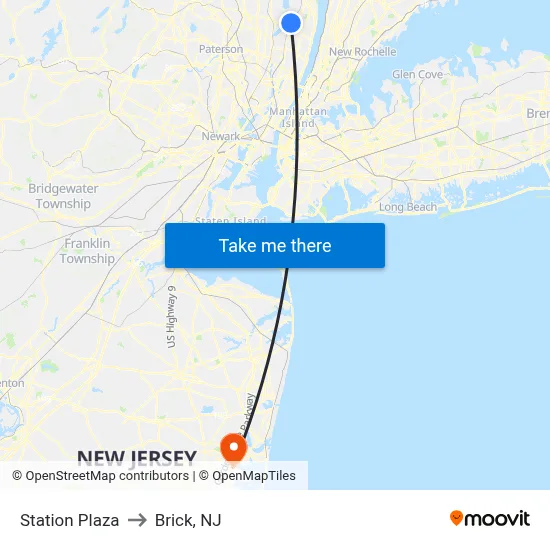 Station Plaza to Brick, NJ map
