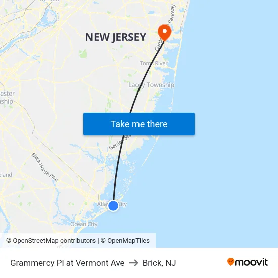 Grammercy Pl at Vermont Ave to Brick, NJ map