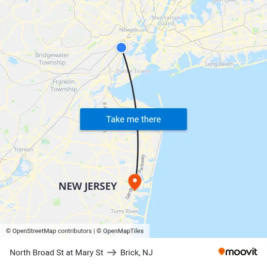 North Broad St at Mary St to Brick, NJ map